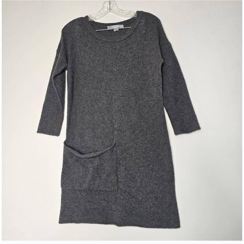 Sea Bleu Gray Pocket Knit Sweater Dress Long Sleeves Style Tunic Small